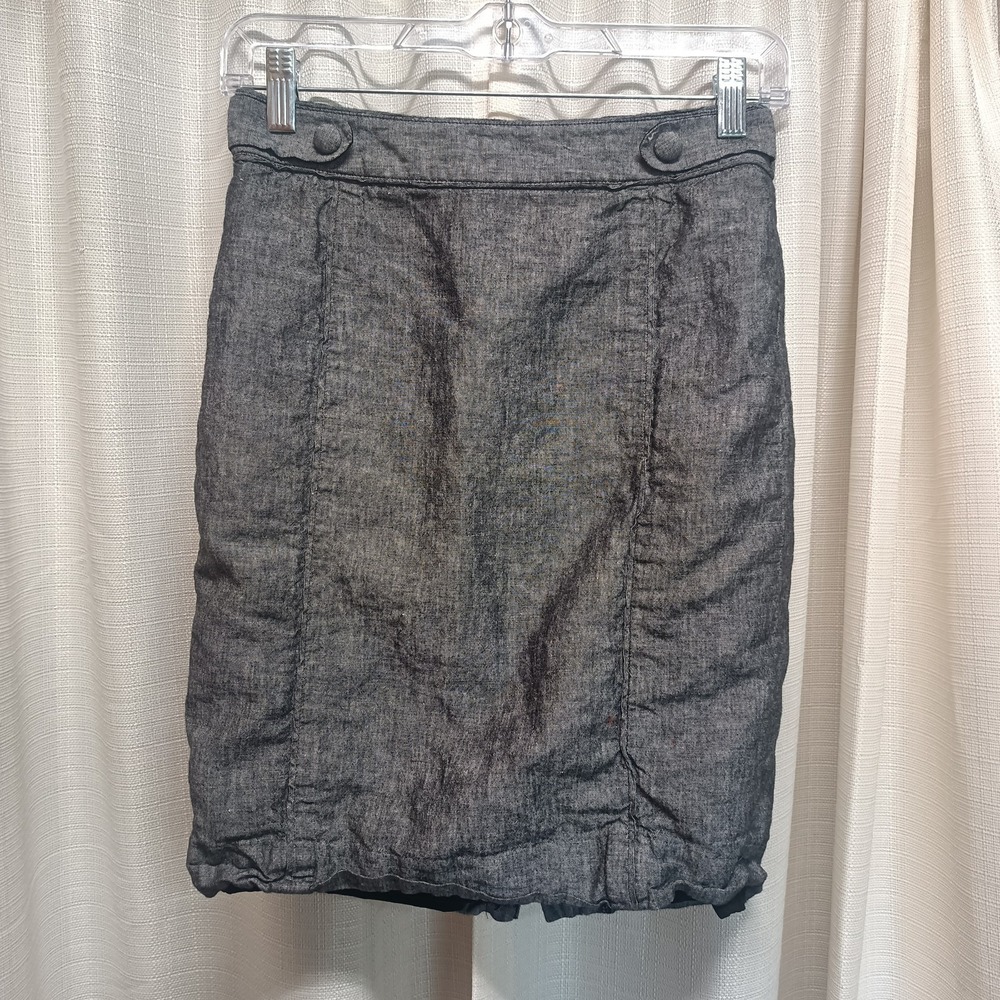 Banana Republic Women's 0 Gray Linen Cotton Blend Pencil Midi Skirt Beach Casual